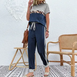 Leopard Print T Shirts & Trousers Casual Suits Wholesale Women'S 2 Piece Sets