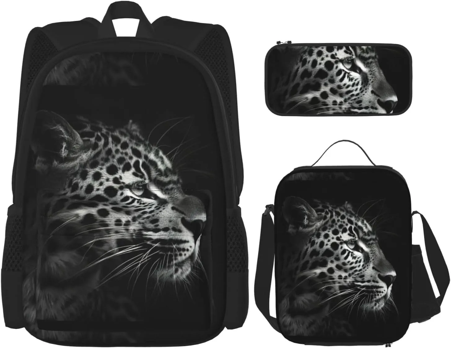 Leopard Print Unisex Stylish Travel Backpack Set With Insulated Lunch Bag,Adjustable Straps