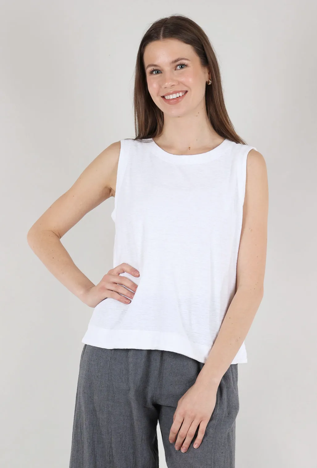 Linen-Cotton Jersey Shell, White