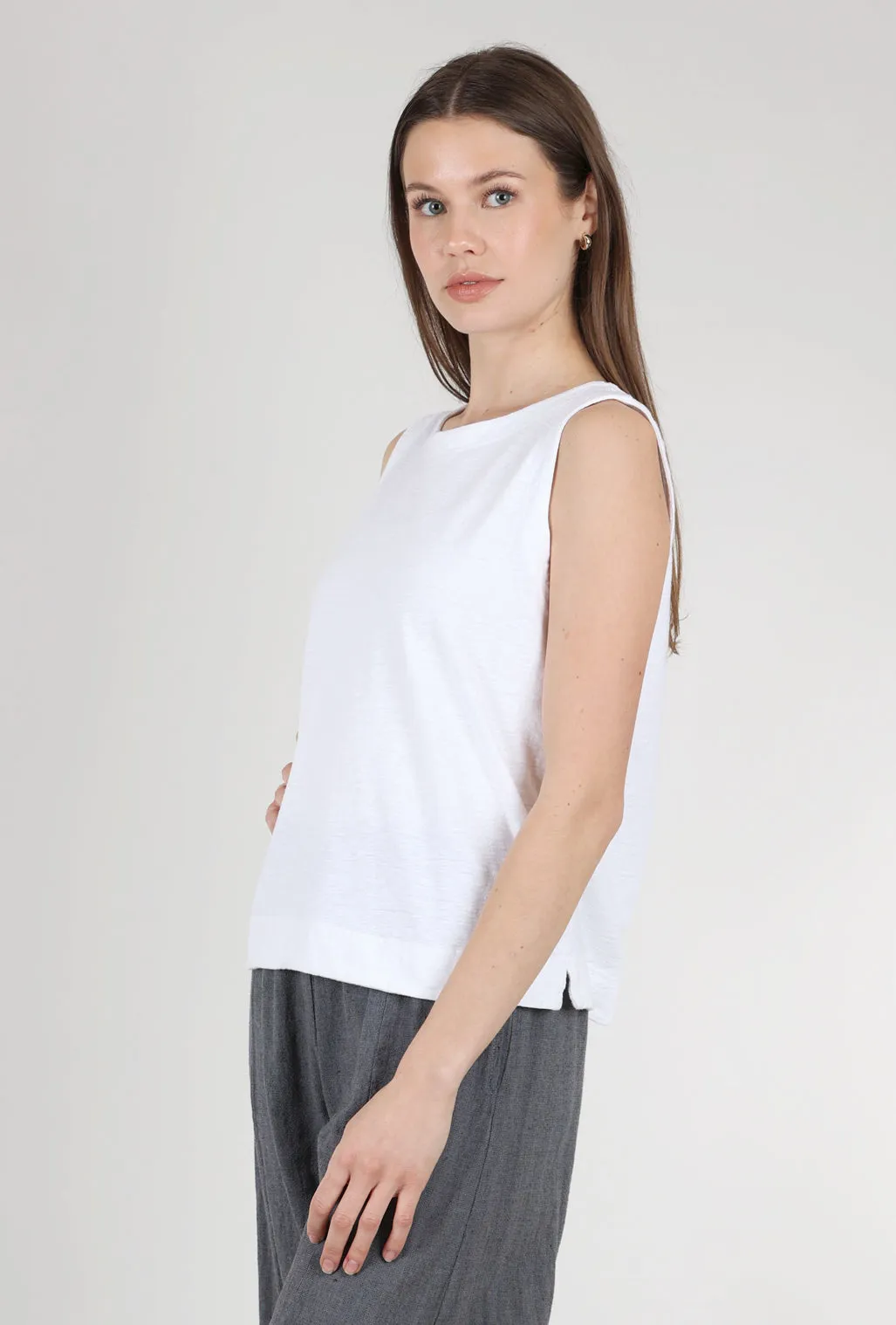 Linen-Cotton Jersey Shell, White
