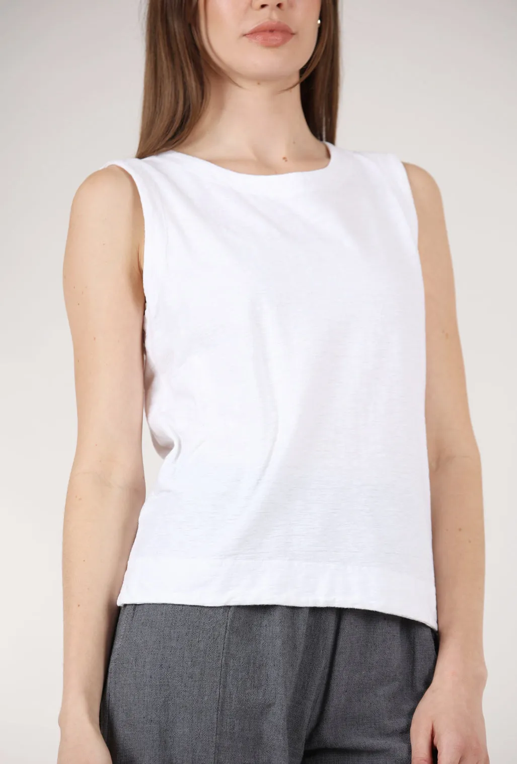 Linen-Cotton Jersey Shell, White