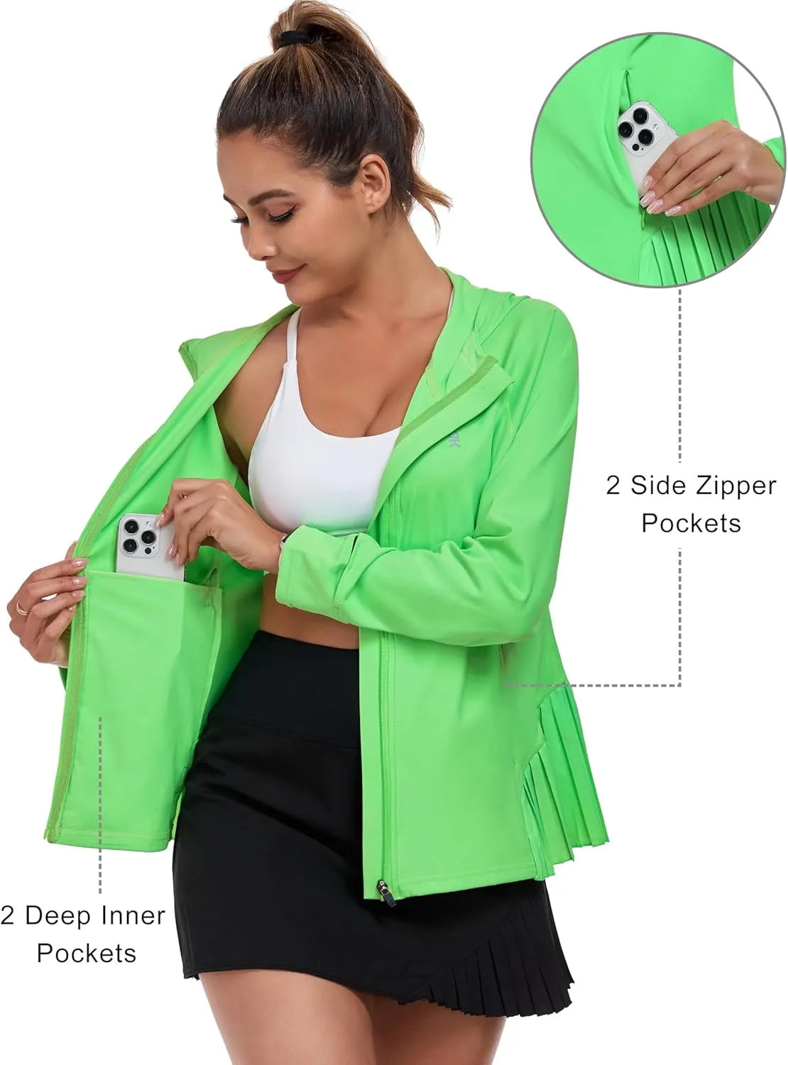 Little Donkey Andy Women's Golf Hoodie Jacket with Pleated Tennis Skirt Hem Full Zip Sun Protection Running Athletic Jackets