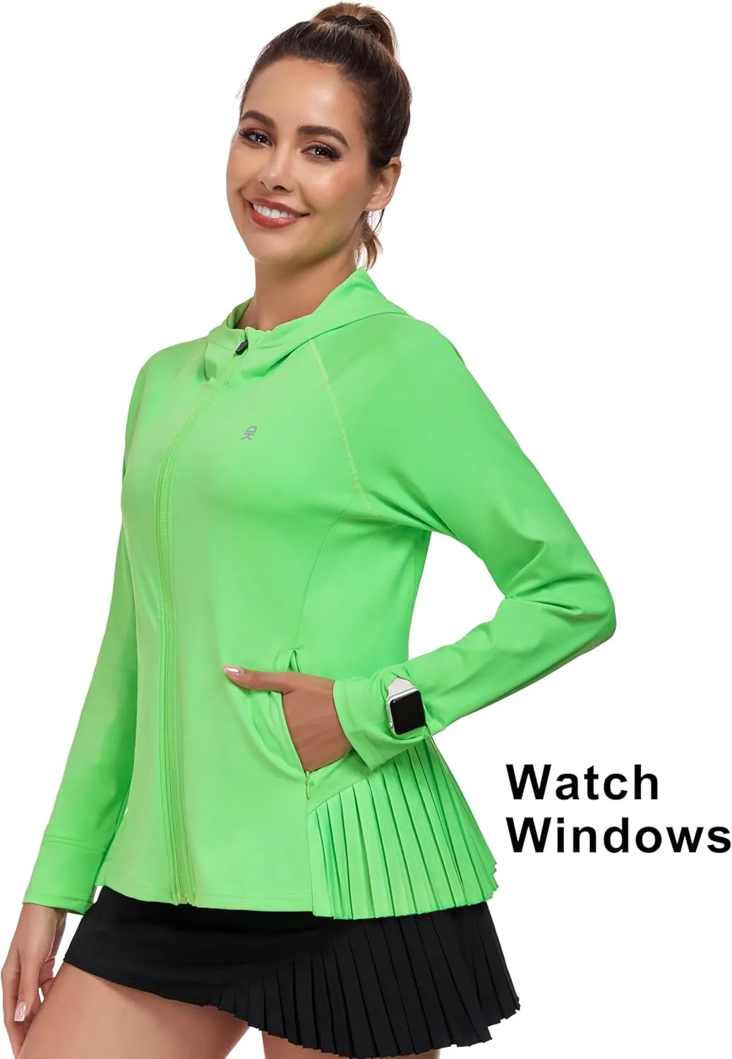 Little Donkey Andy Women's Golf Hoodie Jacket with Pleated Tennis Skirt Hem Full Zip Sun Protection Running Athletic Jackets