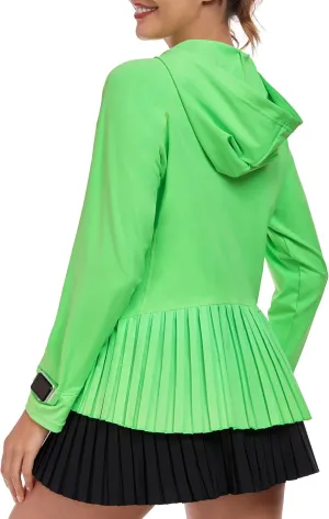 Little Donkey Andy Women's Golf Hoodie Jacket with Pleated Tennis Skirt Hem Full Zip Sun Protection Running Athletic Jackets