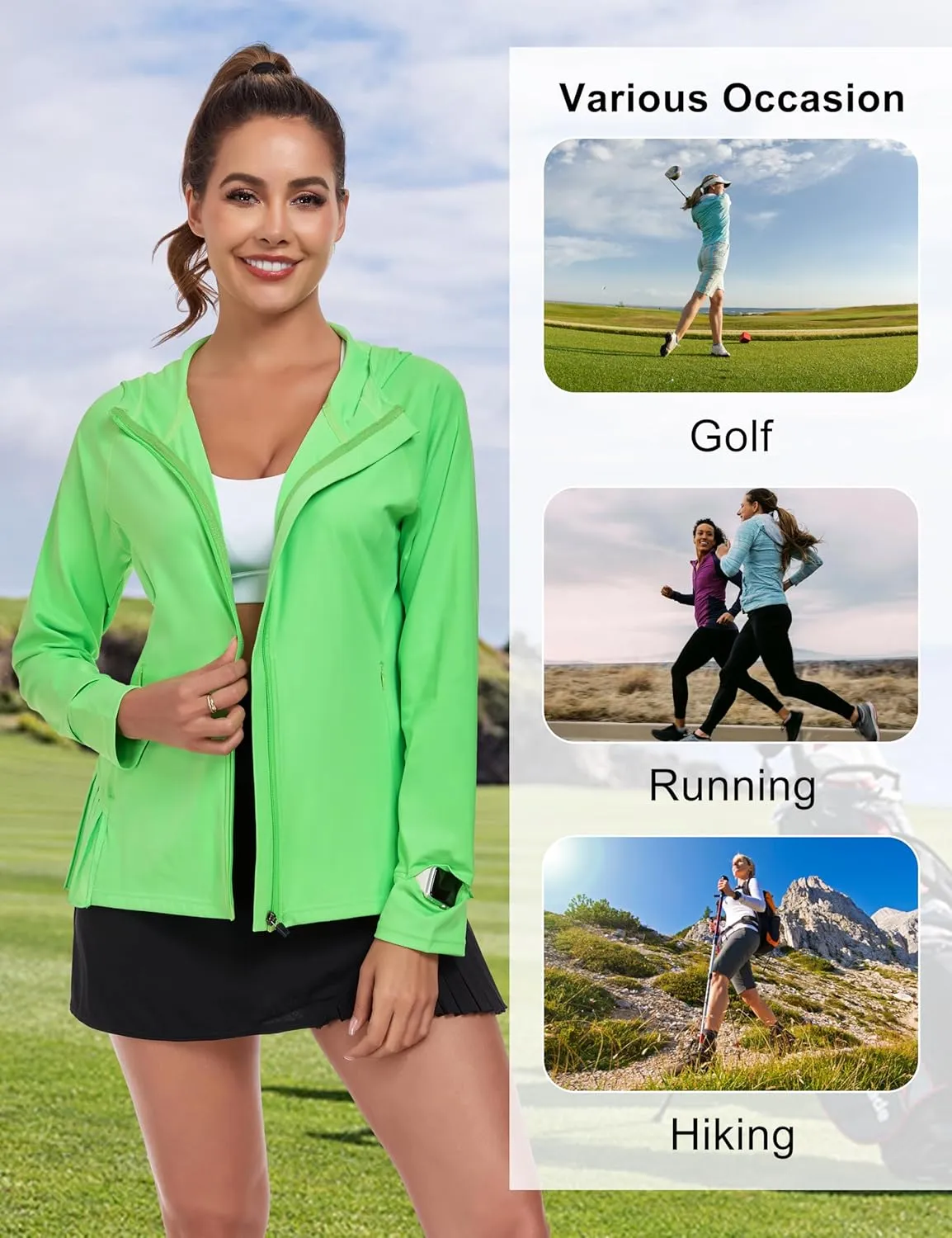 Little Donkey Andy Women's Golf Hoodie Jacket with Pleated Tennis Skirt Hem Full Zip Sun Protection Running Athletic Jackets