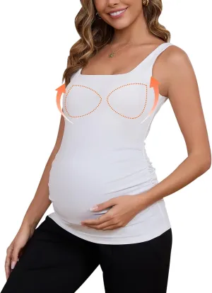 Liu & Qu Women's Maternity Tank Tops with Built in Bra Square Neck Sleeveless Pregnancy Athletic Yoga Shirts Workout Camisole