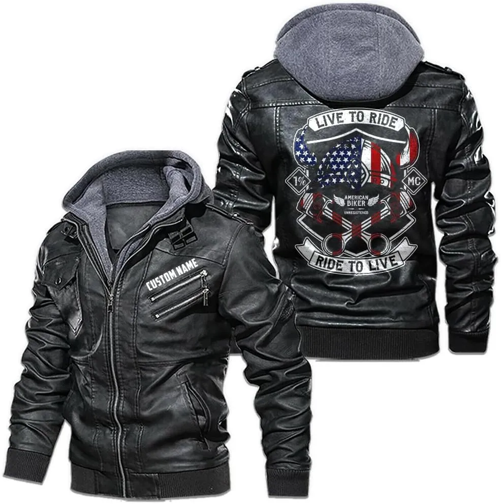 Live To Ride Ride To Live American Biker 1 MC Personalized Mens PU Leather Vest Jackets Motorcycles Gift