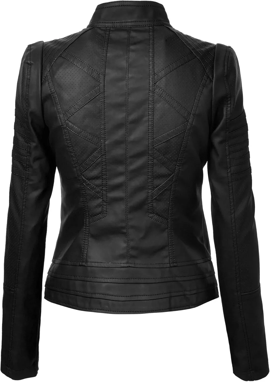 Lock and Love Women's Faux Leather Moto Biker Jacket Coat with Removable or Non-Removable Hood