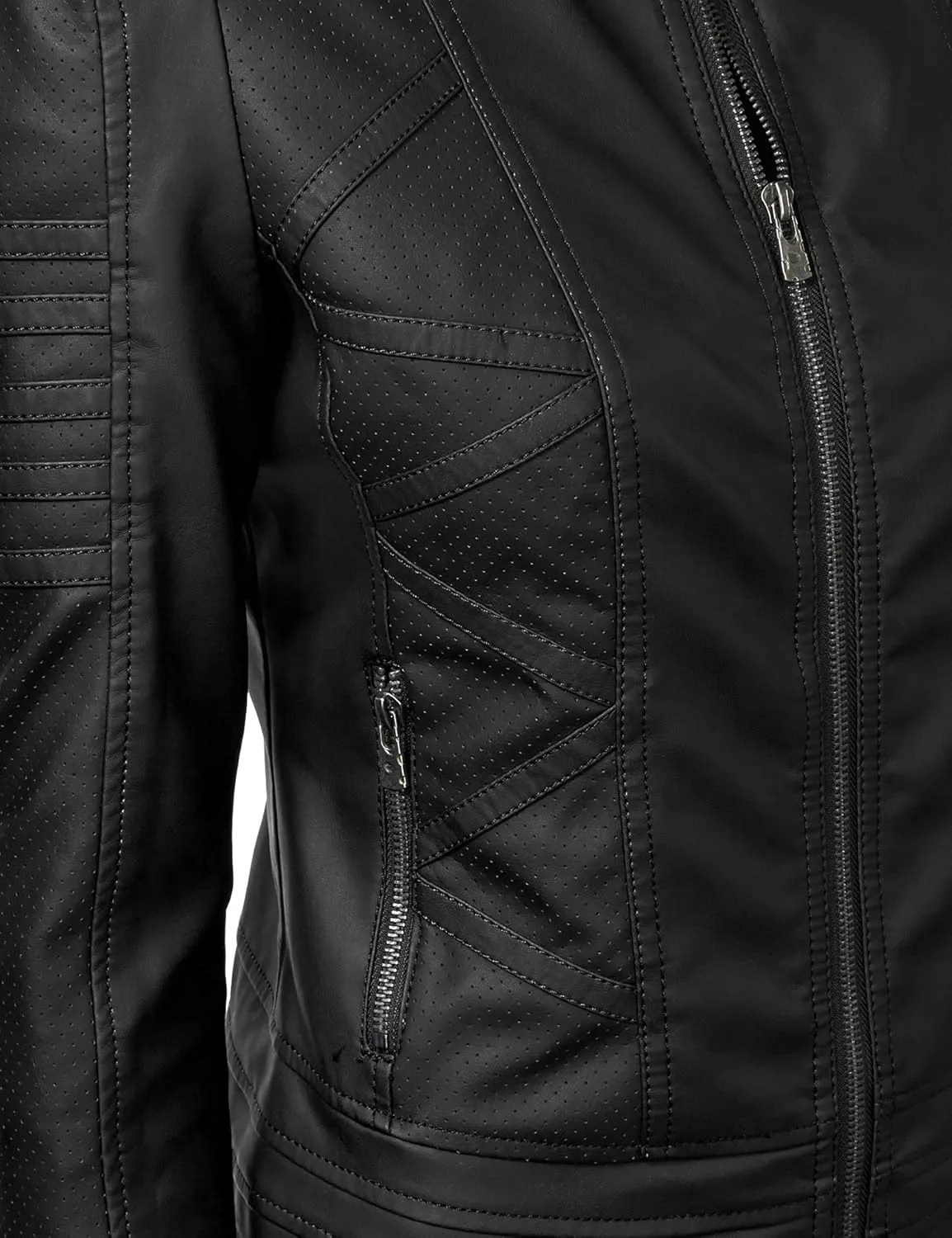 Lock and Love Women's Faux Leather Moto Biker Jacket Coat with Removable or Non-Removable Hood