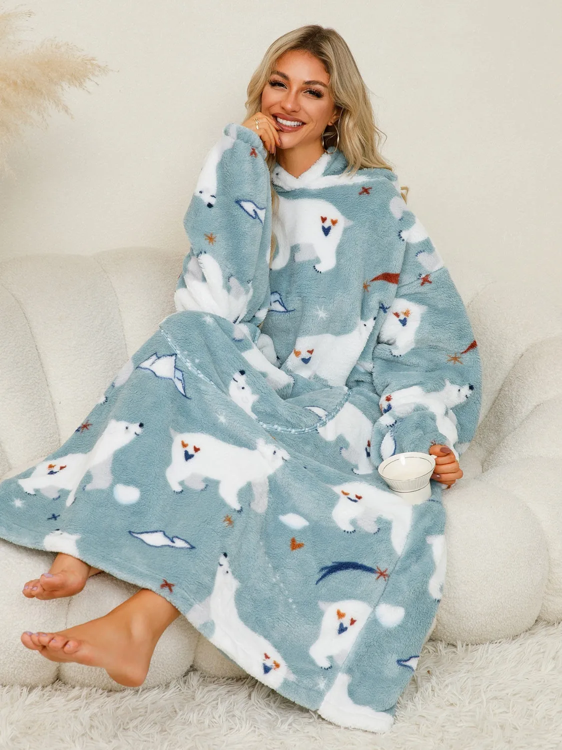 Long Sleeve Fuzzy Hooded Lounger