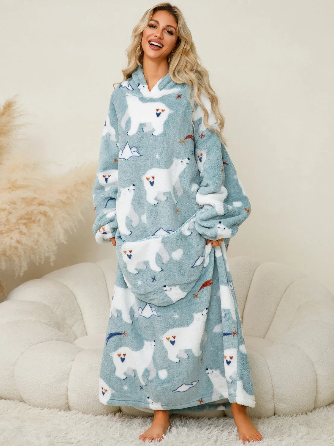 Long Sleeve Fuzzy Hooded Lounger