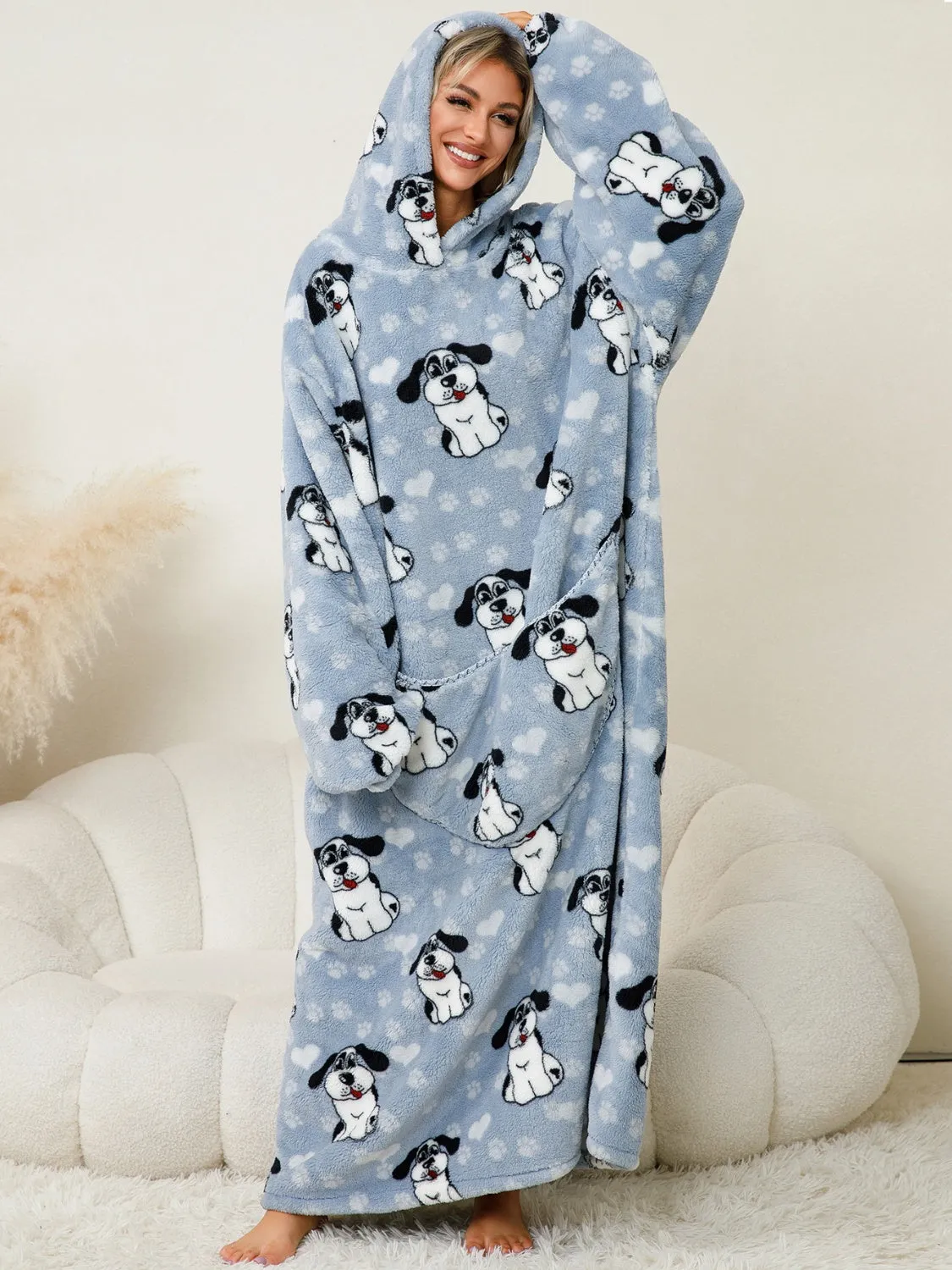 Long Sleeve Fuzzy Hooded Lounger