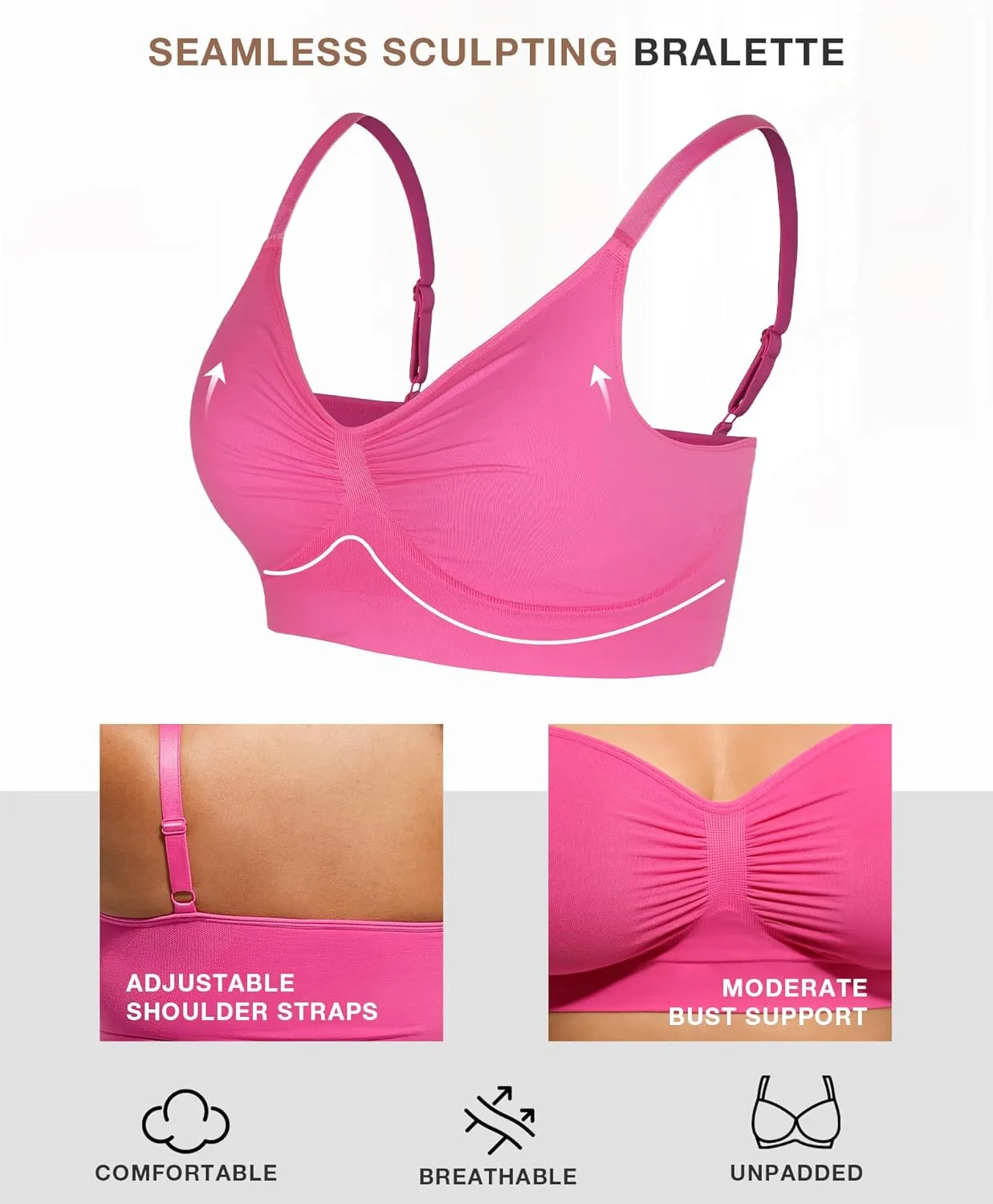 Lover-Beauty Bralettes for Women - Wireless Seamless Bra Stretch Comfort No Underwire Unlined Everyday Bras
