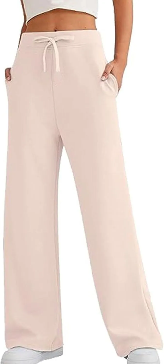 Lu's Chic Women's High Waisted Pants Wide Leg Long Lounge Palazzo Soft Elastic Waist Trousers with Pocket
