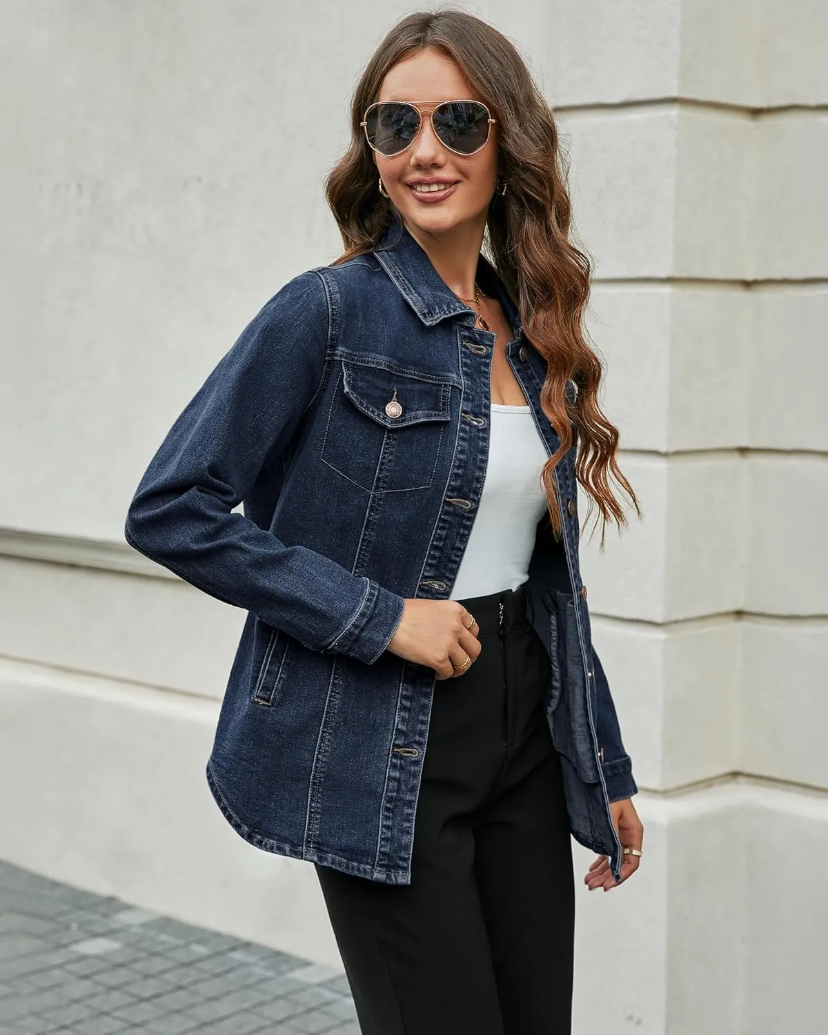 luvamia 2025 Jean Jackets for Women Fashion Denim Jacket Western Oversized Shacket Jacket Button Up with Pockets