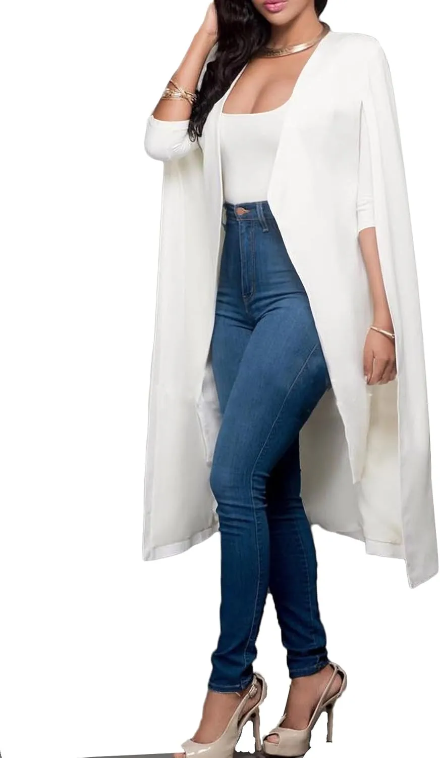 LYANER Women's Cape Long Sleeve Work Wear Blazer Jackets Long Cape Coat