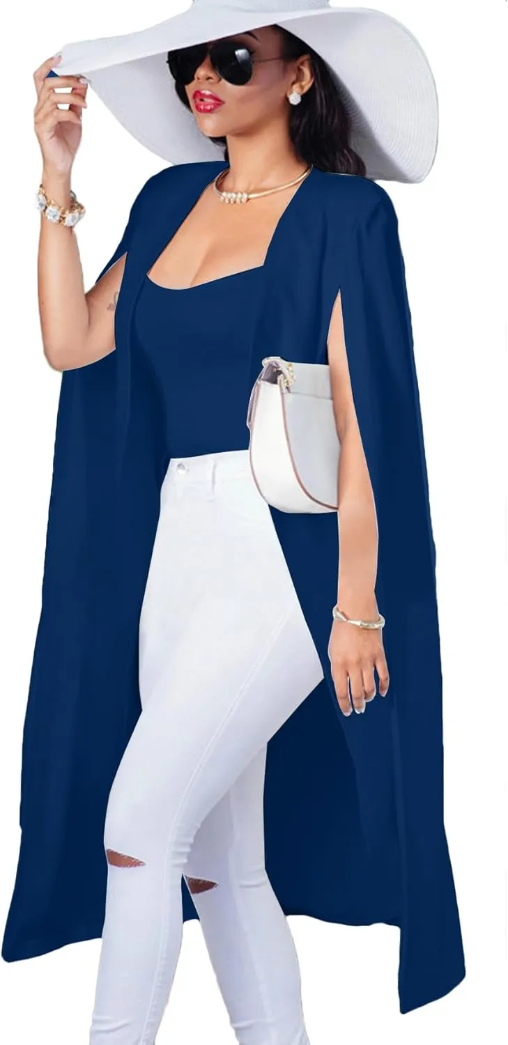 LYANER Women's Cape Long Sleeve Work Wear Blazer Jackets Long Cape Coat