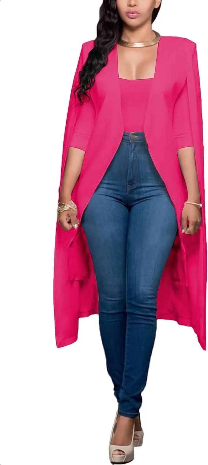 LYANER Women's Cape Long Sleeve Work Wear Blazer Jackets Long Cape Coat