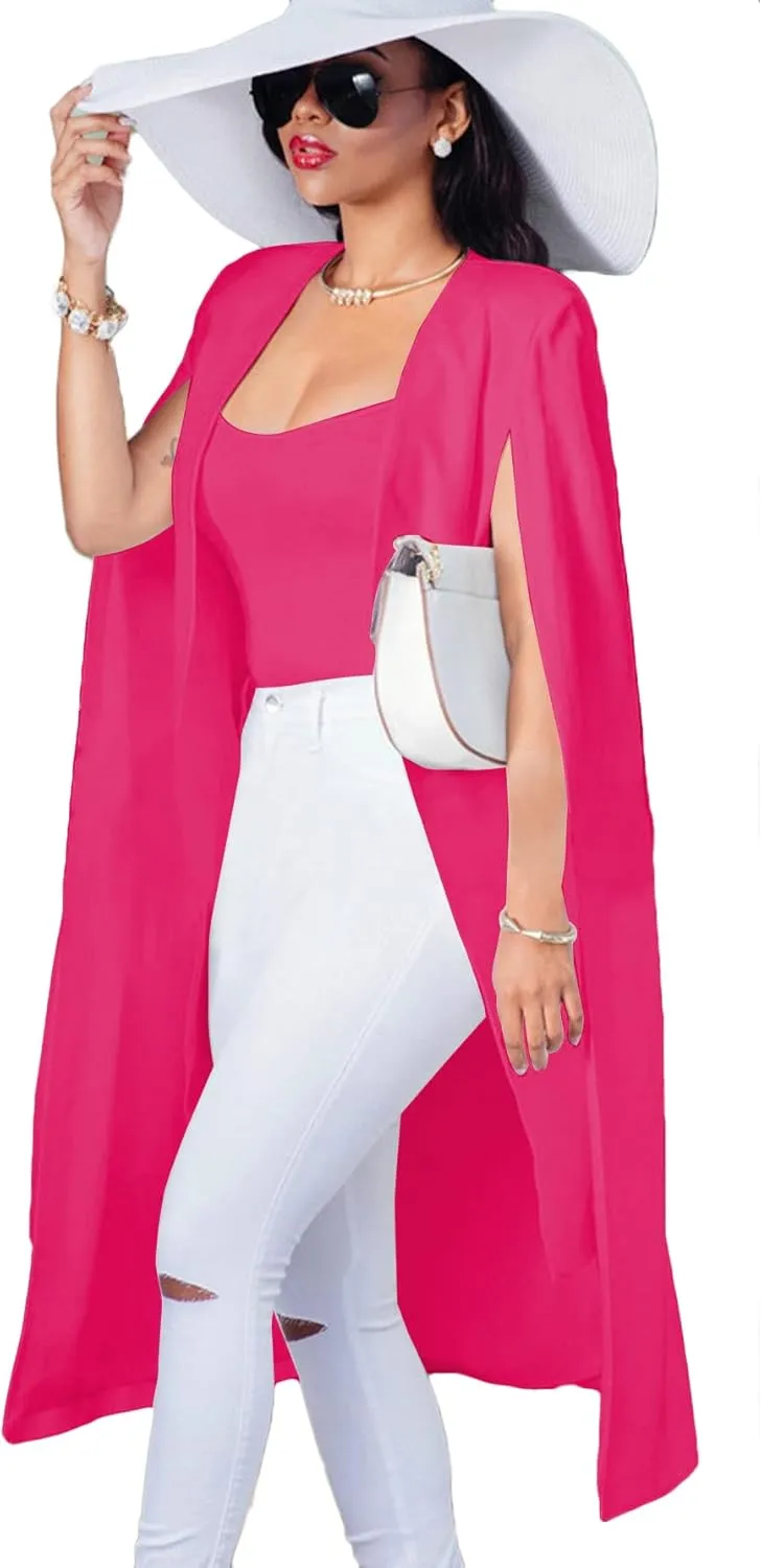 LYANER Women's Cape Long Sleeve Work Wear Blazer Jackets Long Cape Coat