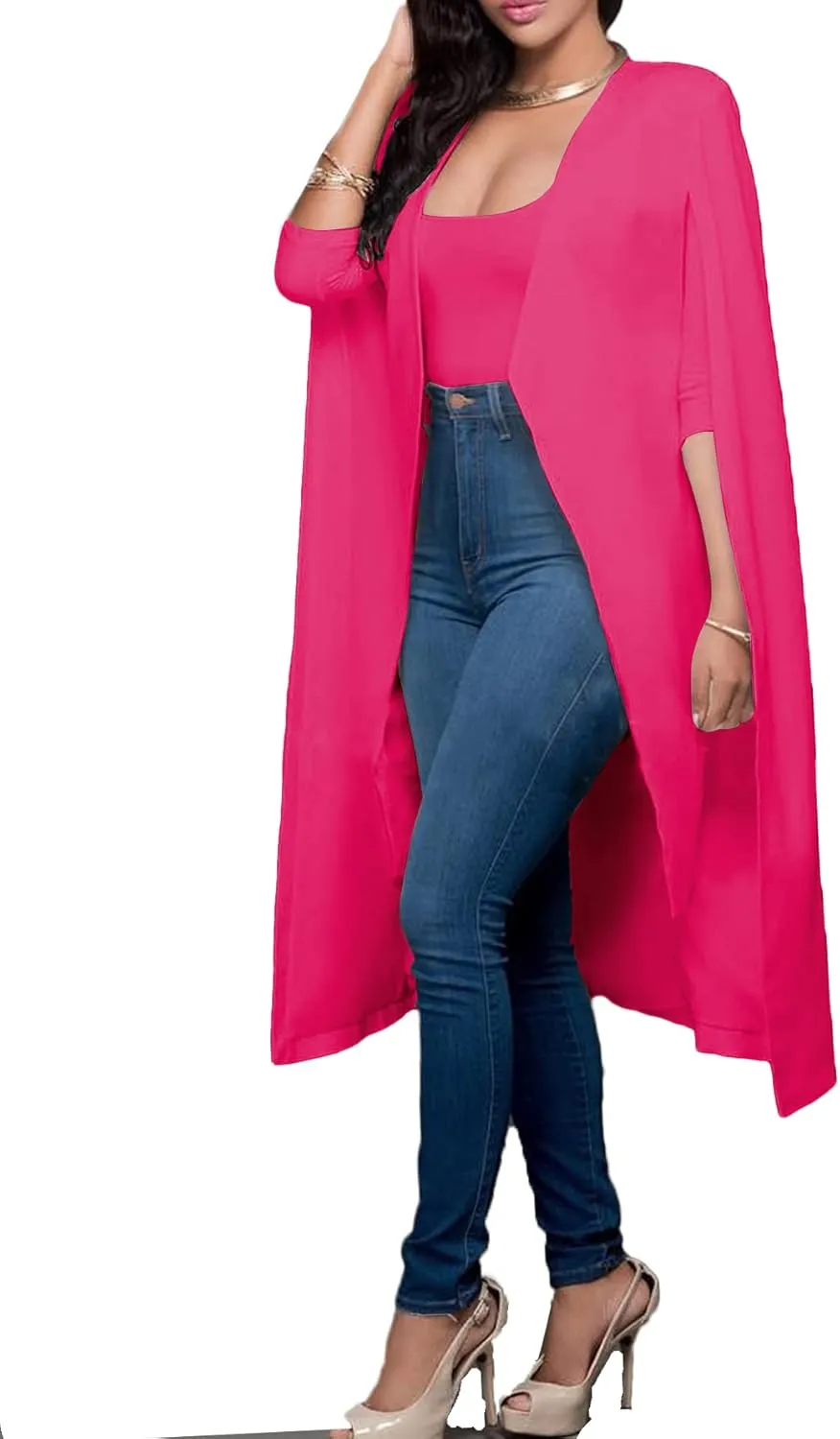 LYANER Women's Cape Long Sleeve Work Wear Blazer Jackets Long Cape Coat