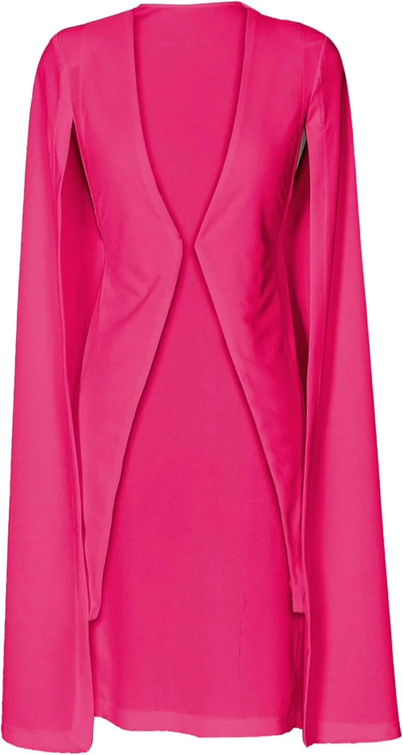 LYANER Women's Cape Long Sleeve Work Wear Blazer Jackets Long Cape Coat