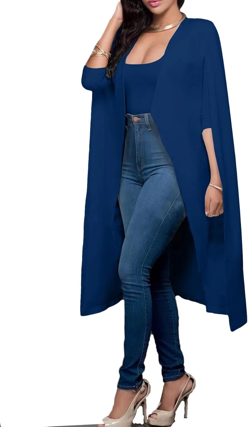 LYANER Women's Cape Long Sleeve Work Wear Blazer Jackets Long Cape Coat