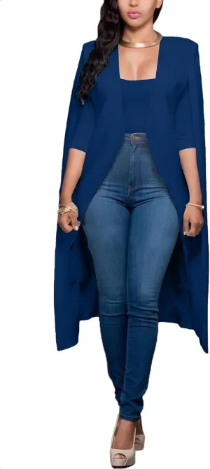 LYANER Women's Cape Long Sleeve Work Wear Blazer Jackets Long Cape Coat
