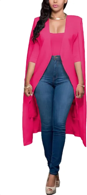 LYANER Women's Cape Long Sleeve Work Wear Blazer Jackets Long Cape Coat