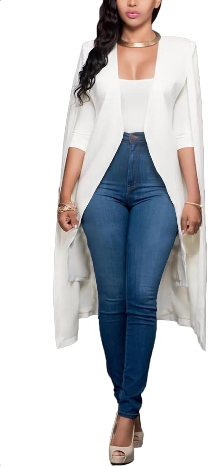 LYANER Women's Cape Long Sleeve Work Wear Blazer Jackets Long Cape Coat