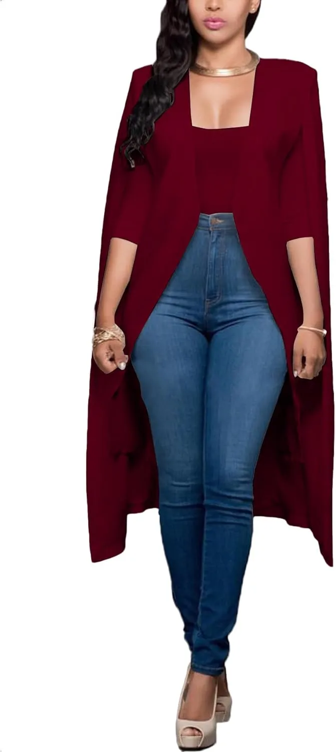 LYANER Women's Cape Long Sleeve Work Wear Blazer Jackets Long Cape Coat