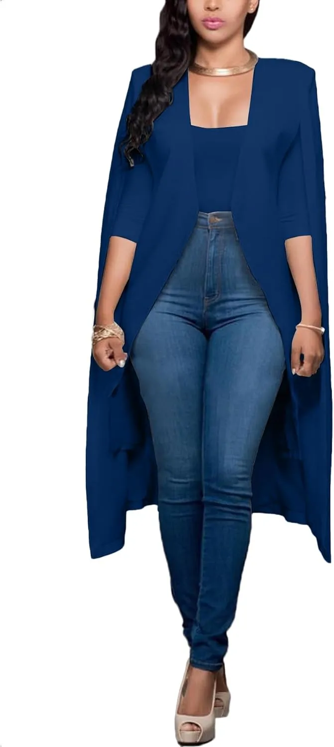 LYANER Women's Cape Long Sleeve Work Wear Blazer Jackets Long Cape Coat