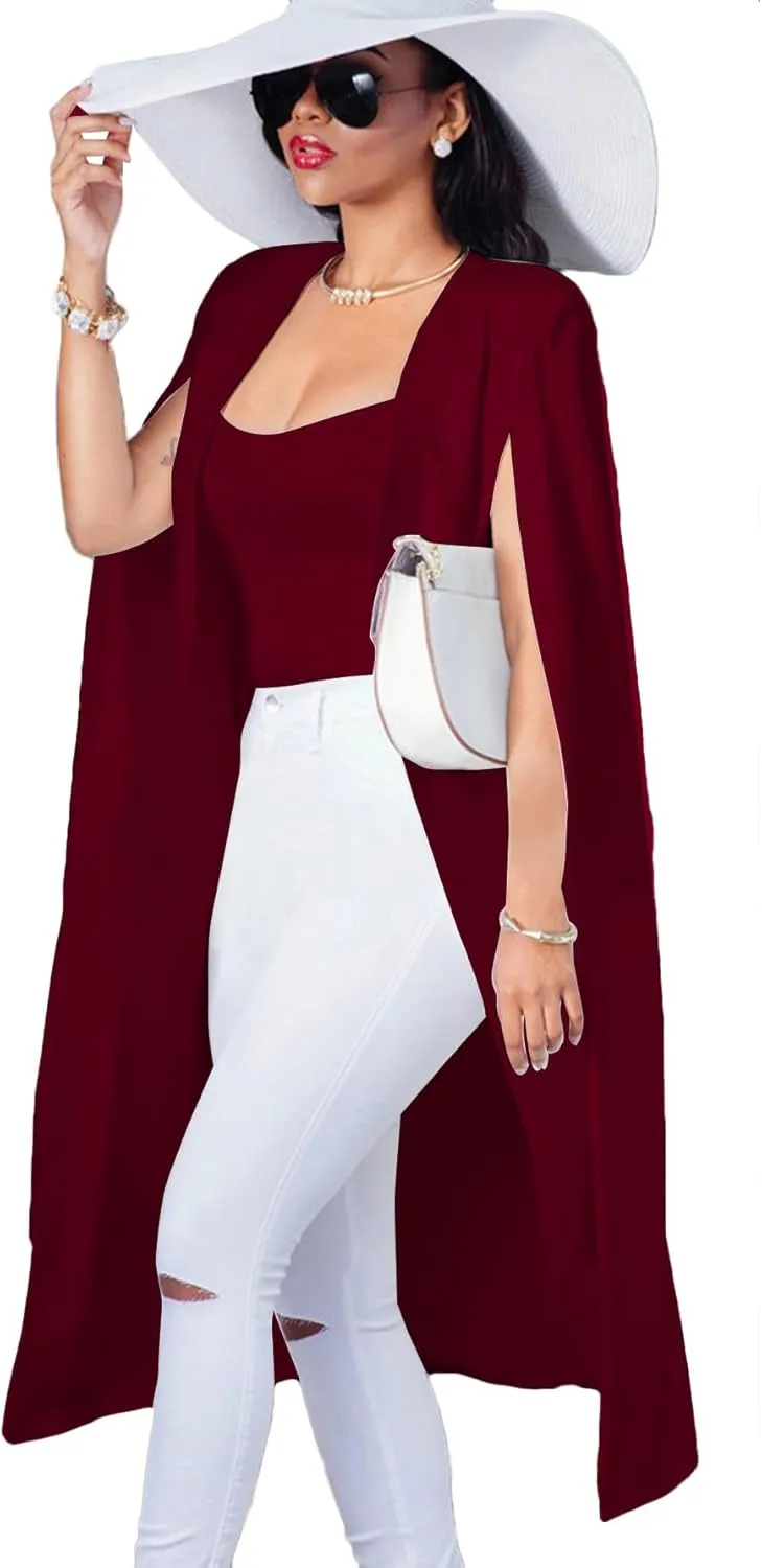 LYANER Women's Cape Long Sleeve Work Wear Blazer Jackets Long Cape Coat