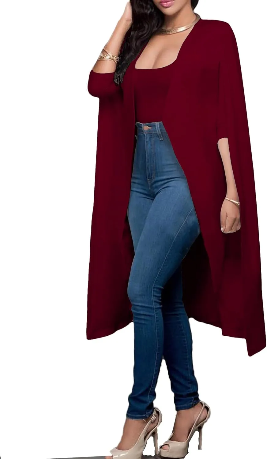 LYANER Women's Cape Long Sleeve Work Wear Blazer Jackets Long Cape Coat
