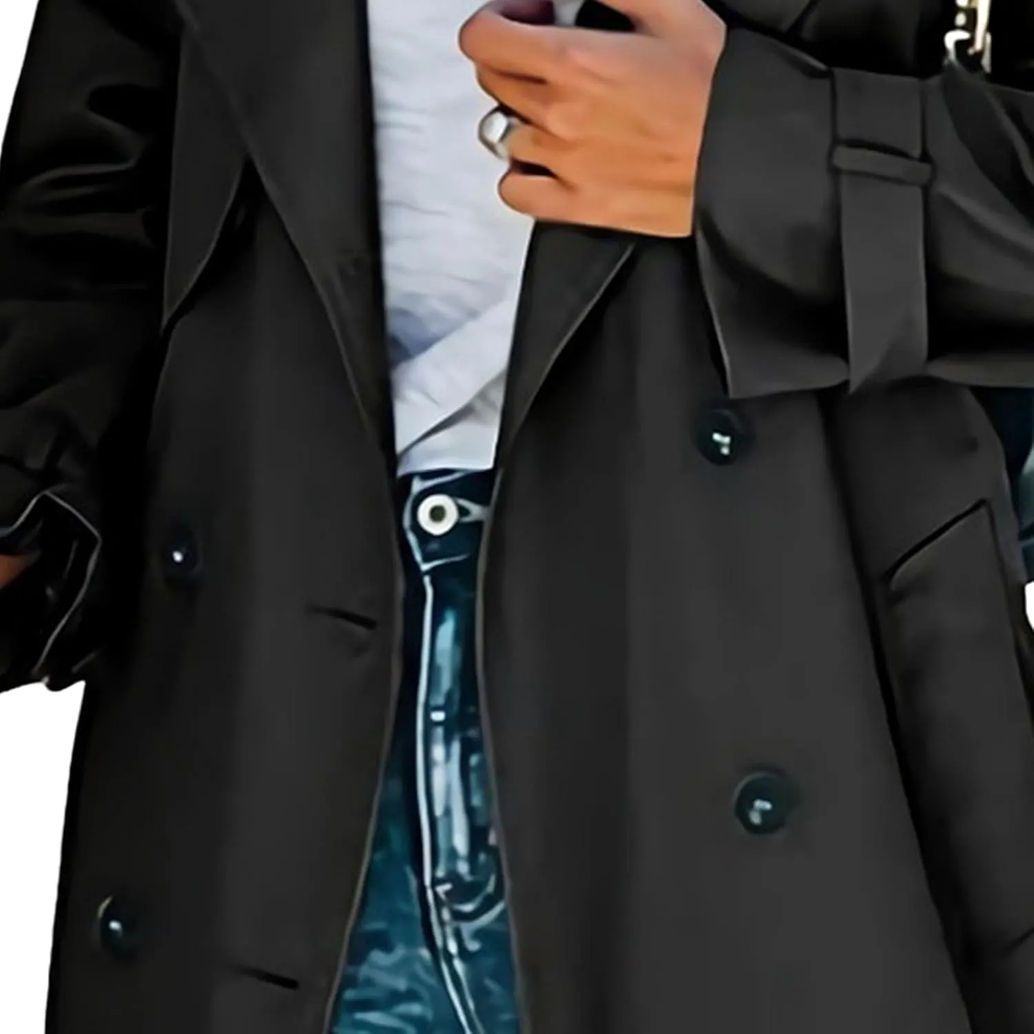 Maiyifu-GJ Trench Coat for Women Fall Winter Jackets Slim Fit Long Sleeve Windbreaker Lapel Double Breasted Trench Coat