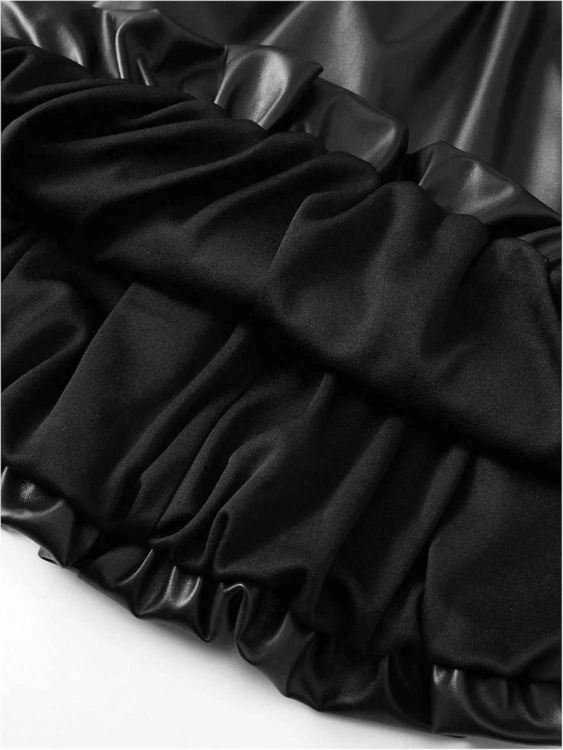 MakeMeChic Women's PU Leather Short Bubble Skirt Elastic Waist Ruffle Y2K Mini Skirts