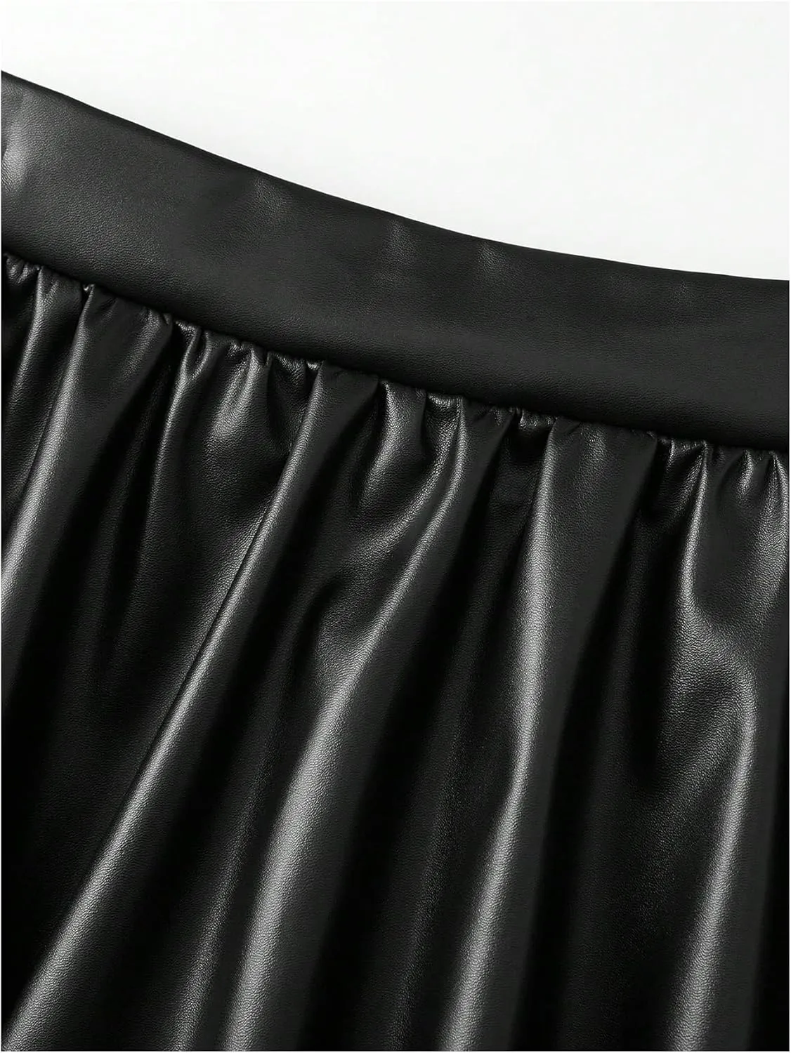 MakeMeChic Women's PU Leather Short Bubble Skirt Elastic Waist Ruffle Y2K Mini Skirts