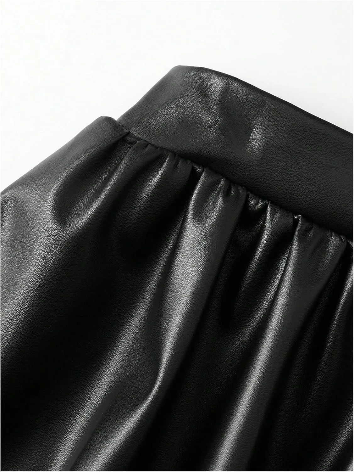 MakeMeChic Women's PU Leather Short Bubble Skirt Elastic Waist Ruffle Y2K Mini Skirts