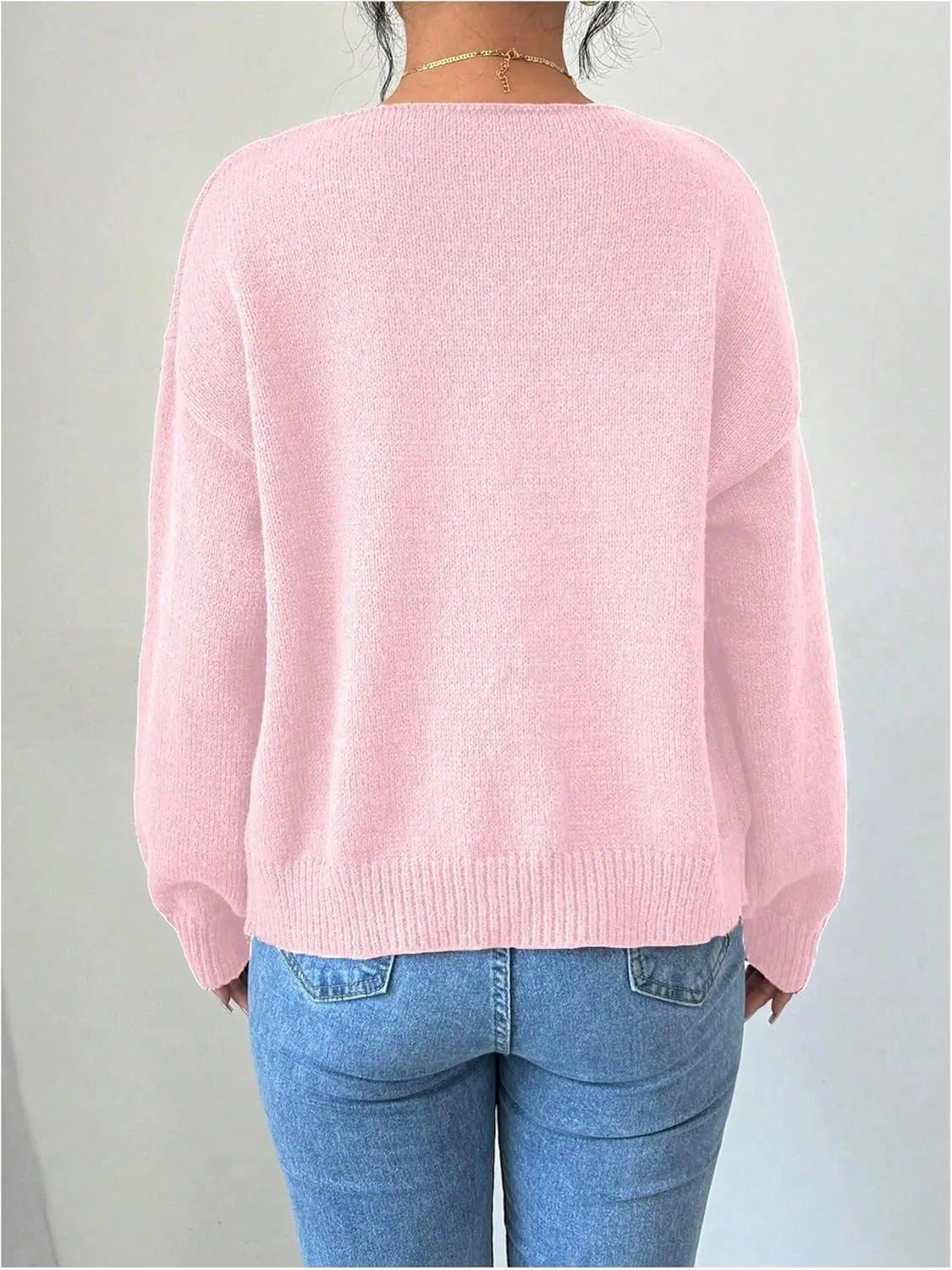 MakeMeChic Women's V Neck Tie Front Long Sleeve Sweater Cardigan Drop Shoulder Knitted Outerwear