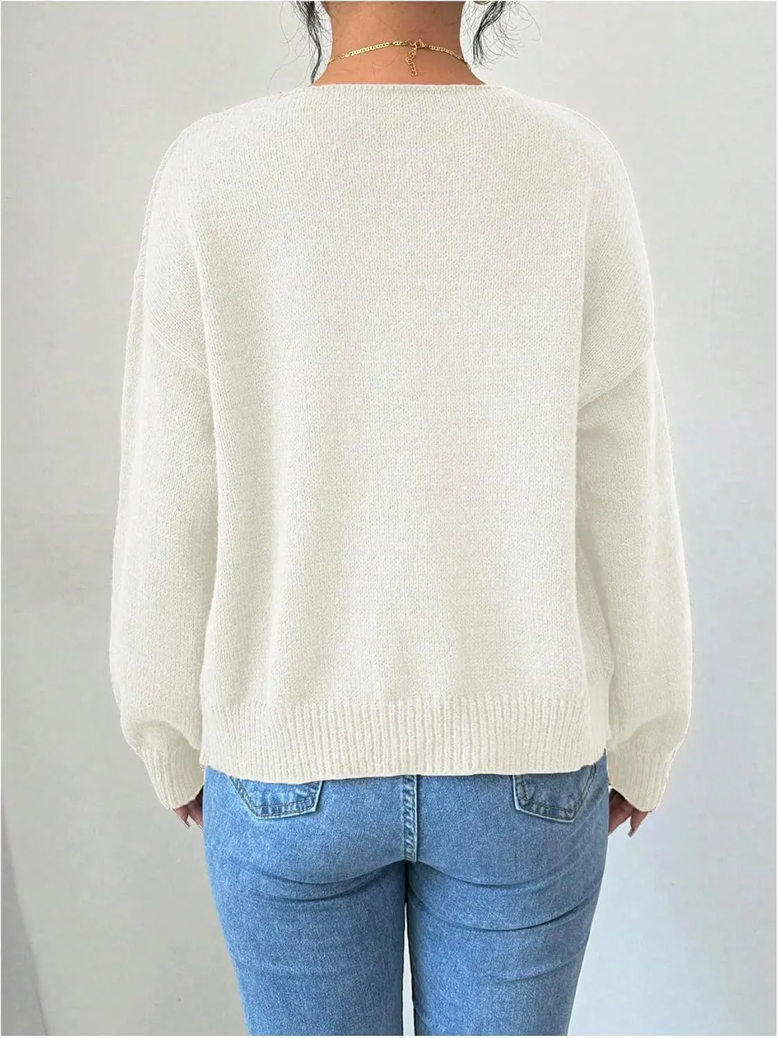 MakeMeChic Women's V Neck Tie Front Long Sleeve Sweater Cardigan Drop Shoulder Knitted Outerwear