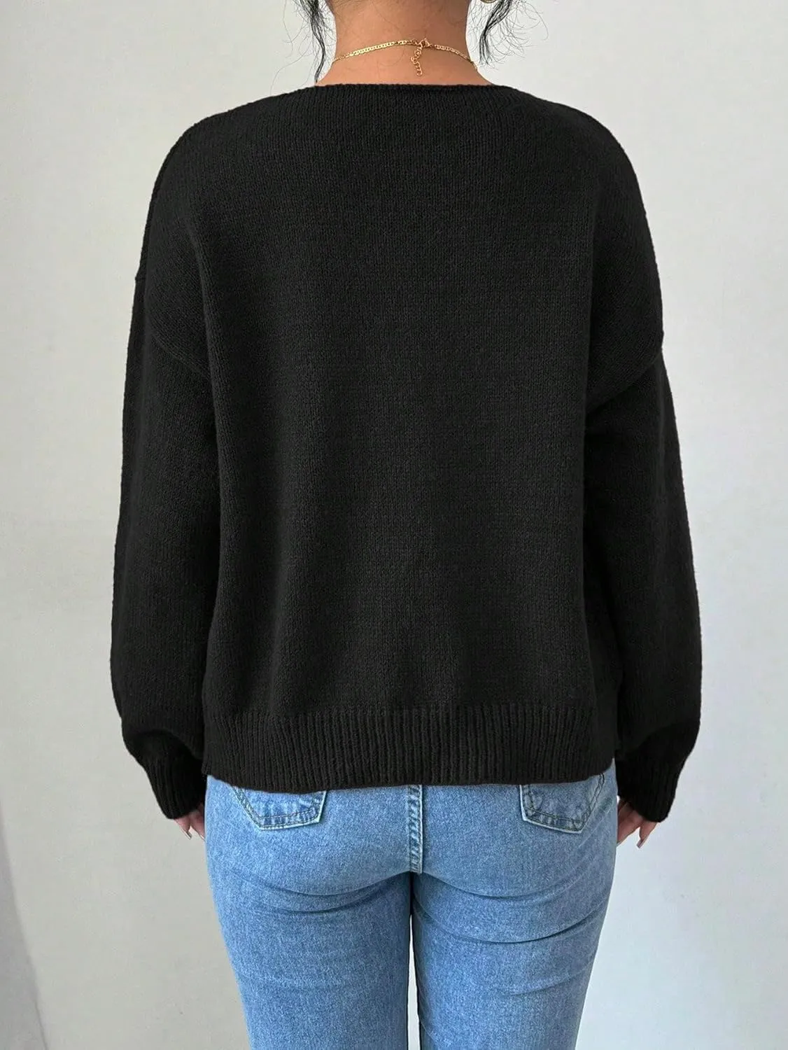 MakeMeChic Women's V Neck Tie Front Long Sleeve Sweater Cardigan Drop Shoulder Knitted Outerwear