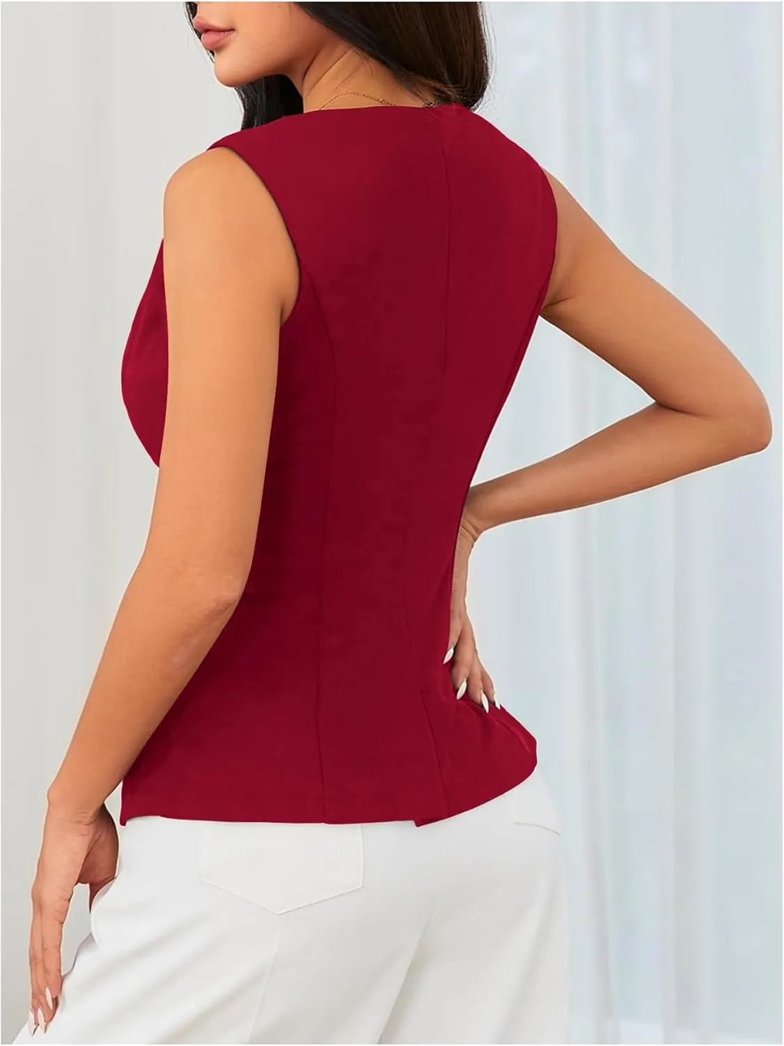 MakeMeChic Women's Vest Top Sleeveless Blazer Split Hem Button Down Dressy Suit Vest Outerwear Waistcoat
