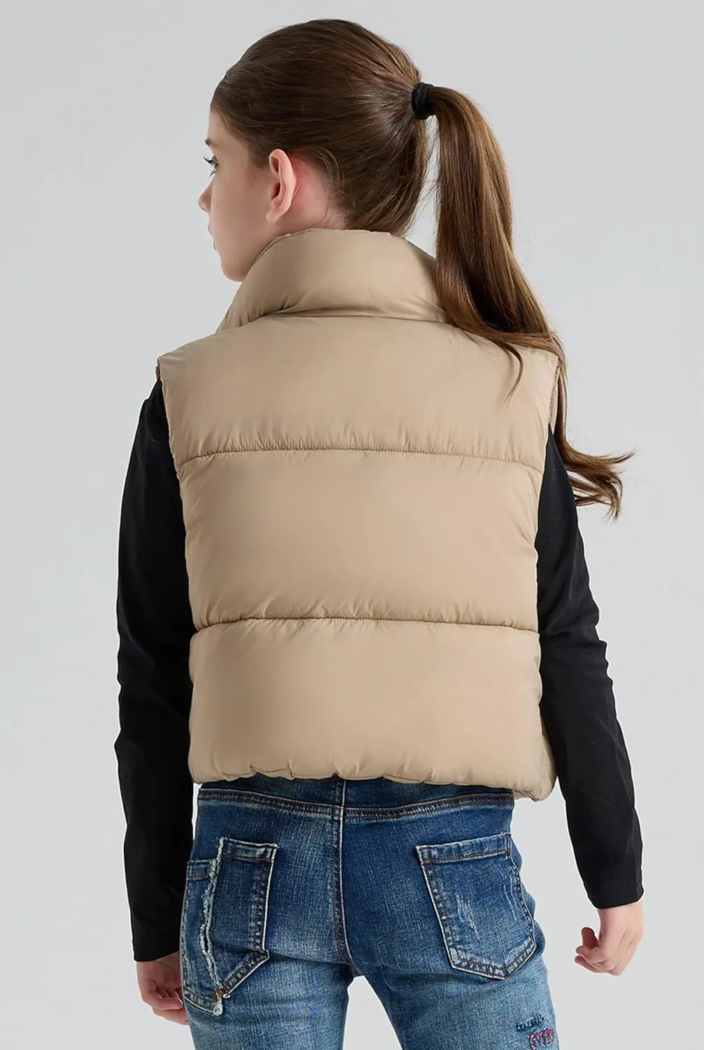 maoo garden Girls Winter Puffer Vest Faux-Down Short Cropped Lightweight Water-Resistant Big Girls Sleeveless Jacket