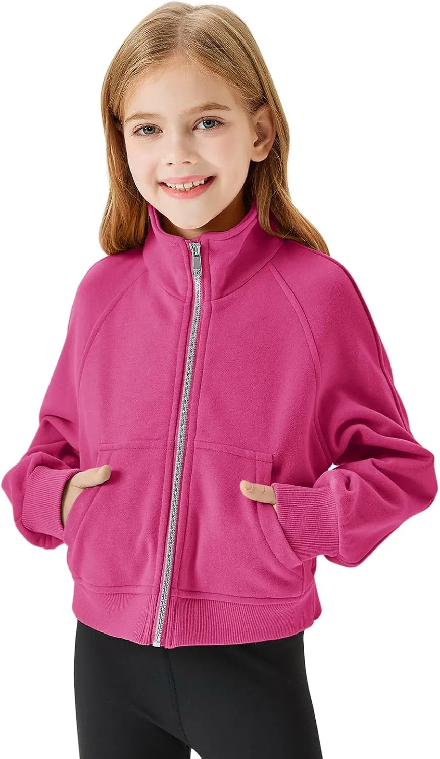Meikulo Girls Zip Up Sweatshirt Kids Fashion Stand Collar Fleece Lined Jacket with Pockets 7-14 Years