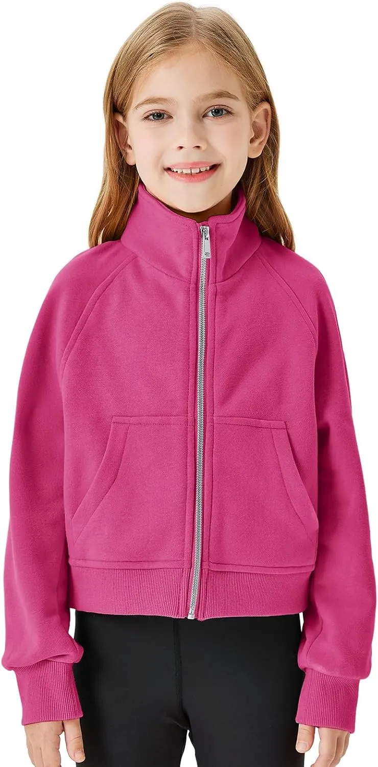 Meikulo Girls Zip Up Sweatshirt Kids Fashion Stand Collar Fleece Lined Jacket with Pockets 7-14 Years