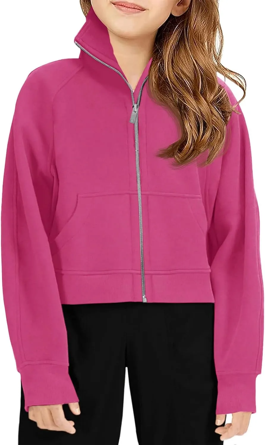 Meikulo Girls Zip Up Sweatshirt Kids Fashion Stand Collar Fleece Lined Jacket with Pockets 7-14 Years