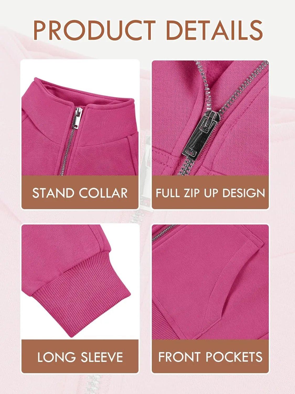 Meikulo Girls Zip Up Sweatshirt Kids Fashion Stand Collar Fleece Lined Jacket with Pockets 7-14 Years