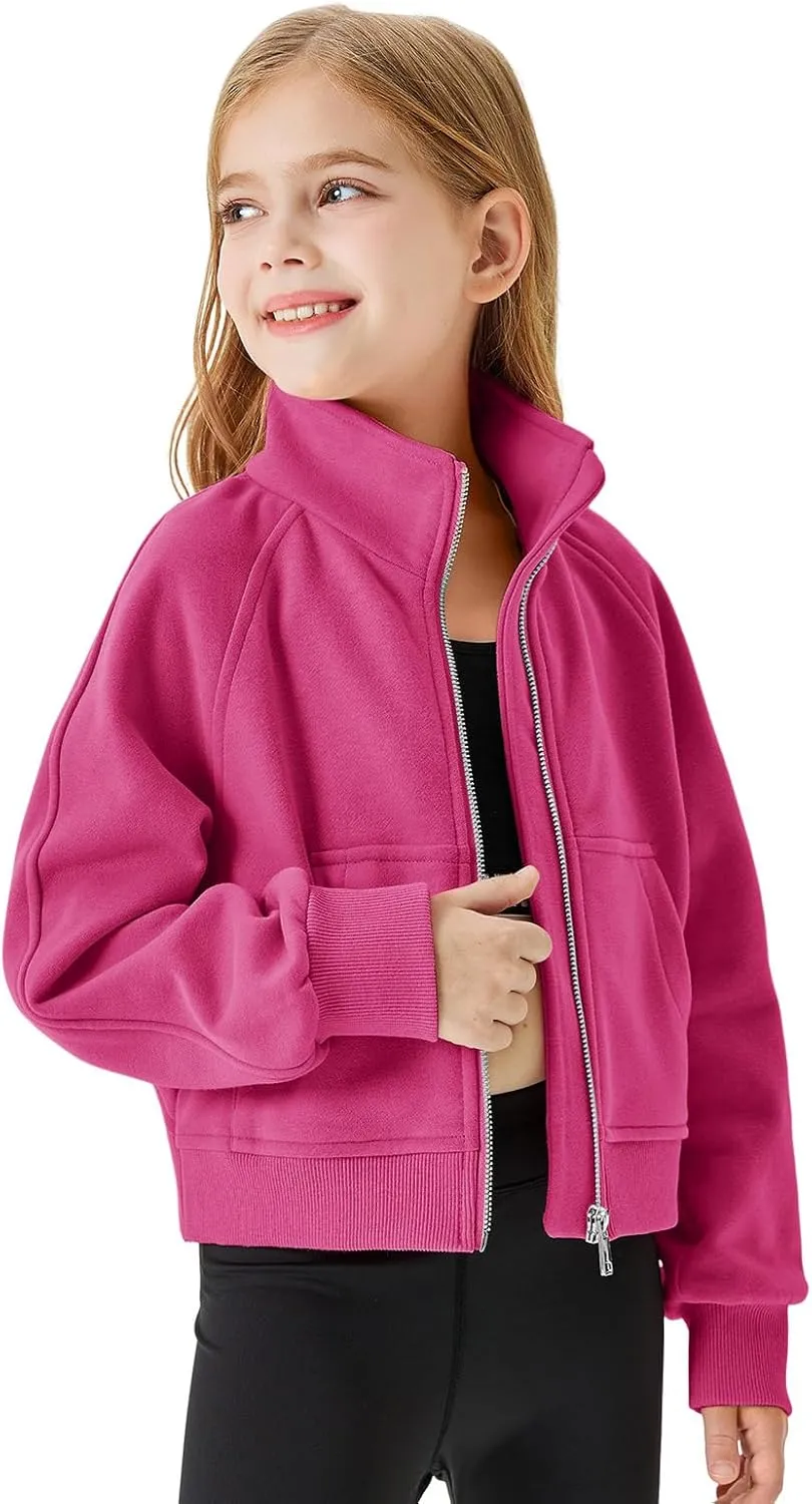 Meikulo Girls Zip Up Sweatshirt Kids Fashion Stand Collar Fleece Lined Jacket with Pockets 7-14 Years
