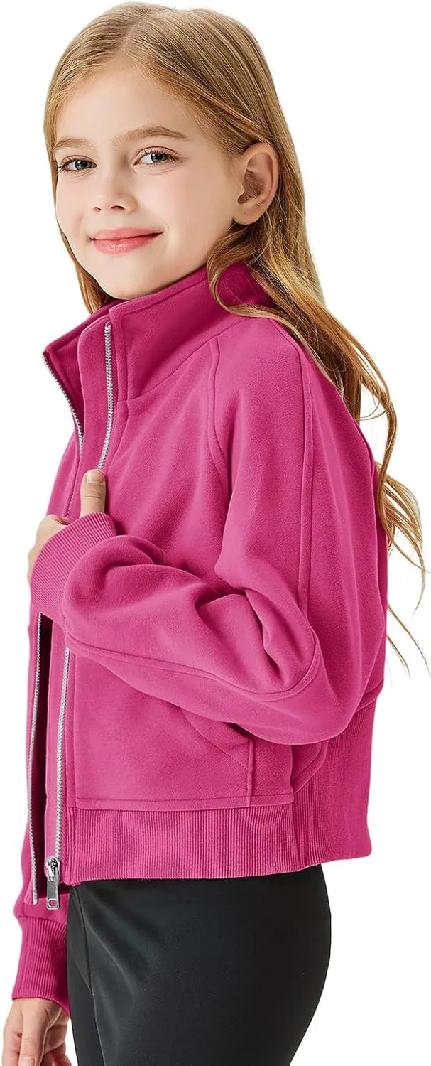 Meikulo Girls Zip Up Sweatshirt Kids Fashion Stand Collar Fleece Lined Jacket with Pockets 7-14 Years