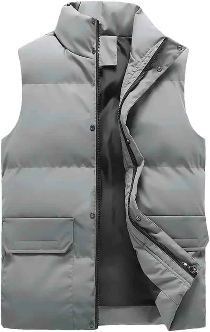 Men' Sleeveless Vest Winter Stylish Cotton-Padded Sleeveless Coats Men Stand Collar Warm Waistcoats