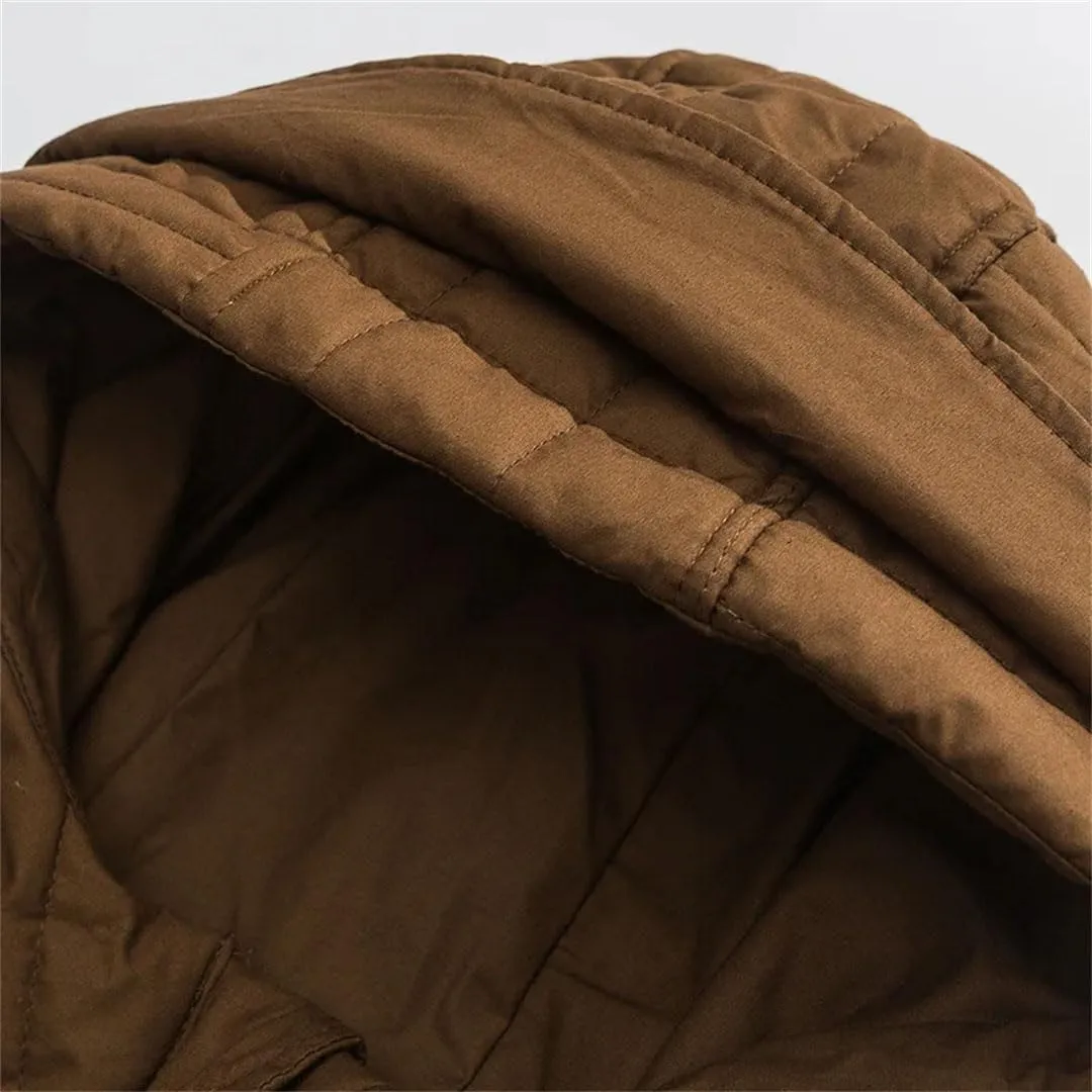 Men Solid Hooded Thick Parkas Jackets Vintage Oversized Big Pockets Cotton Padded Coat